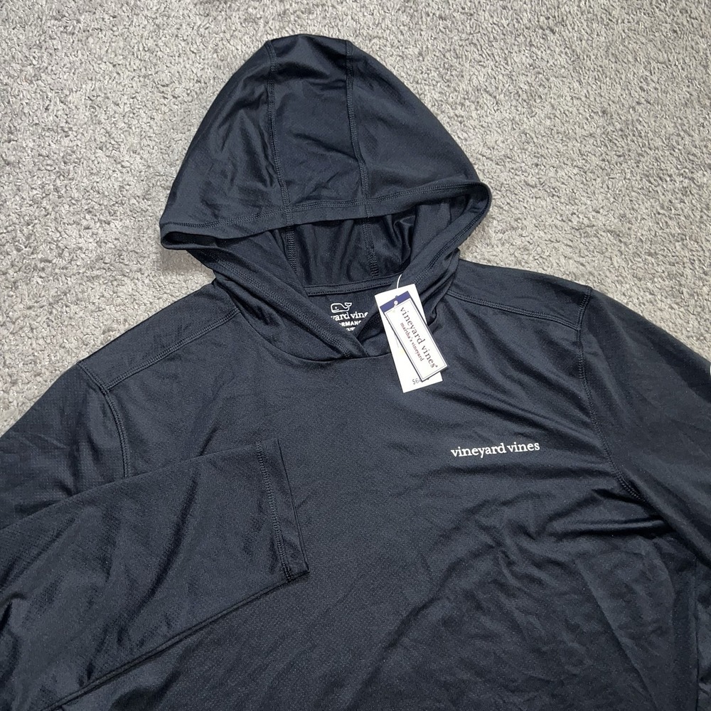 Vineyard Vines Perforated Performance Hoodie Mens M Jet Black 1V023355-002 NWT
